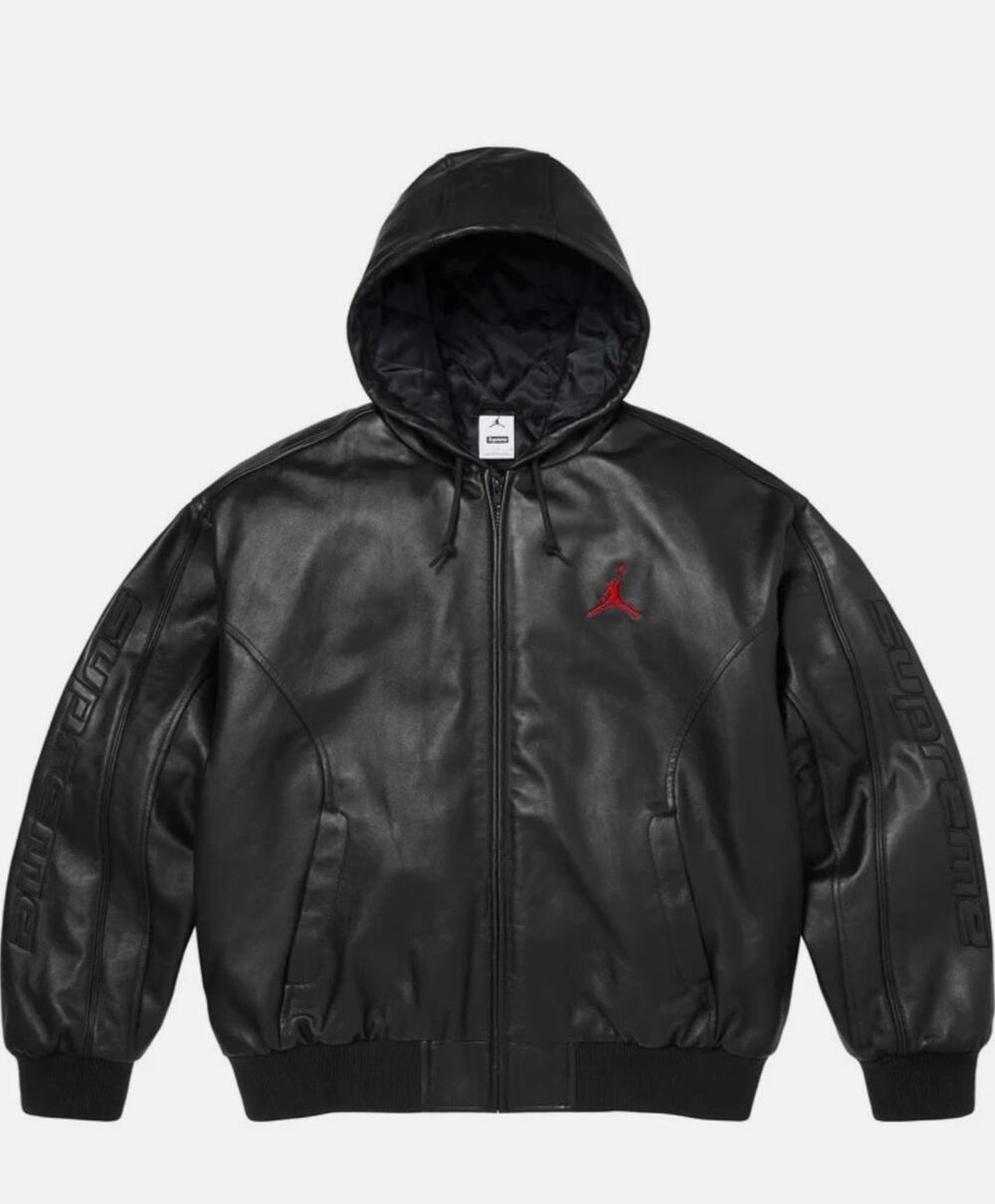 Supreme Jordan Hooded Leather Jacket Black XL SS26 IR6448-010 Brand New In Hand